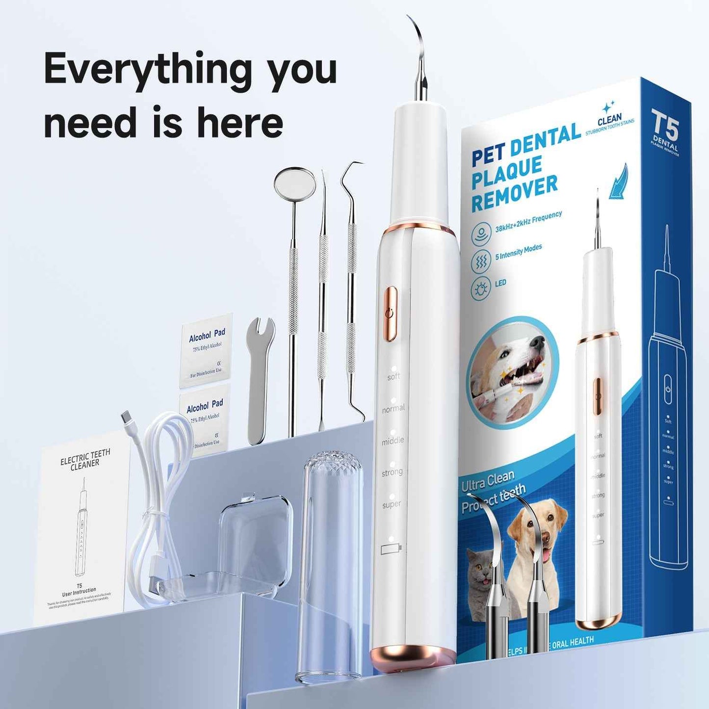 T5 Pet Ultrasonic Tooth Cleaner | Safe Dental Care for Dogs & Cats
