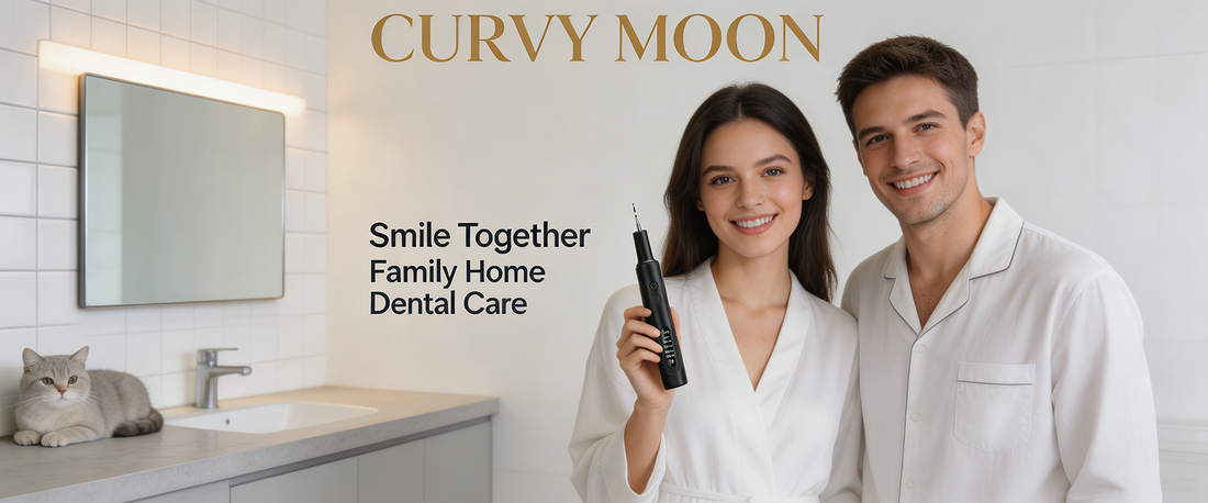 at-home ultrasonic dental scaler on bathroom countertop for daily oral care routine